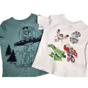 Old Navy Shirts Kids Toddler 2T Short Sleeve Dinosaur & Transformers -‎ Lot of 2